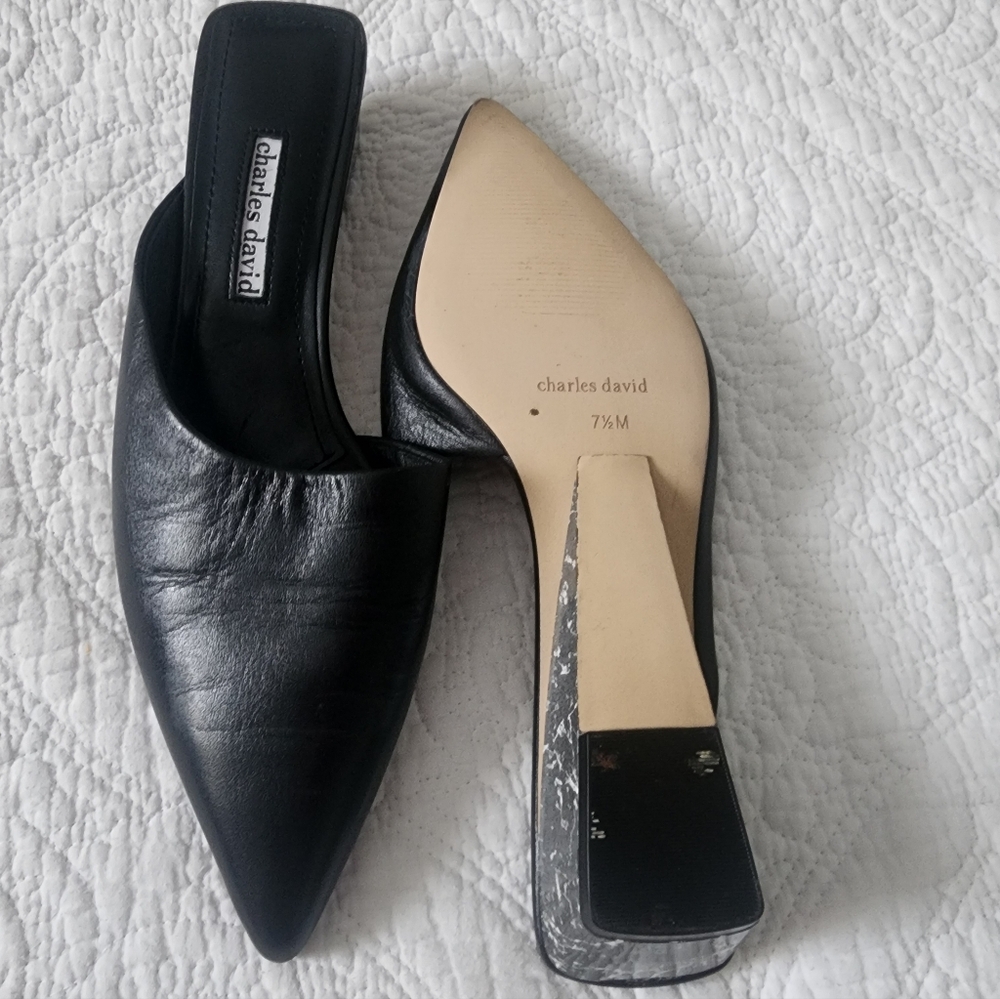 Charles David Black Leather Mules - Picture 4 of 6